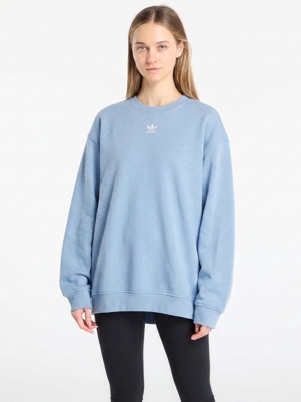 BNWT Adidas Originals Essentials Fleece Long Oversized Crew Blue Sweatshirt M